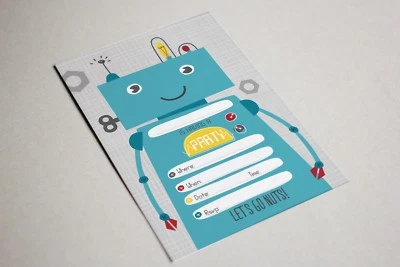 New x10 Robot Birthday Party Invitations with Envelope - Image 1 of 2