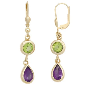Ohrringe Ohrhänger Peridot grün & Amethyst Tropfen violett 585 Gold, Damen - Bild 1 von 1