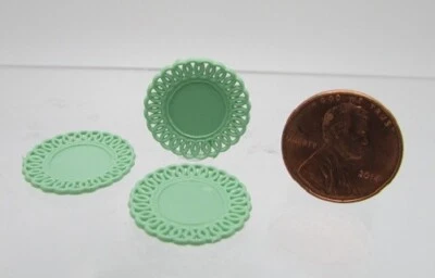 Dollhouse Miniature Chrysnbon Jadite Lace Edged Plate Set of 3 CB153J