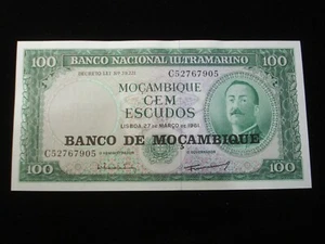 Mozambique 100 Cem Escudos Banco Nacional Ultramarino Banknote UNC 100% Genuine - Foto 1 di 3
