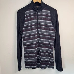 Smartwool Sweater Men's LG Grey Multi Stripe Merino 250 Wool Quarter Zip - Picture 1 of 4