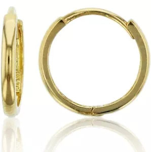 Mens Endless Style Shiny Round Huggie Hoop Earrings Real Solid 14K Yellow Gold - Picture 1 of 2