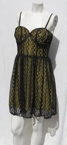 TULLE Sample Women's Black Yellow Lace Above Knee Party Dress size S M - Picture 1 of 6