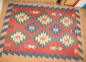 Antigua alfombra turca Kilim ERA VICTORIANA geométrica anudada a mano 6 x 9 pies - Imagen 1 de 22
