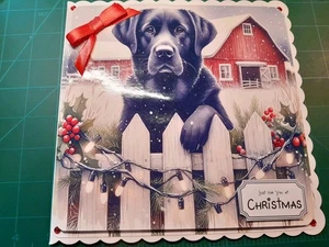 New Handmade Black Lab Themed Christmas Card Size 8" X 8" - Picture 1 of 5
