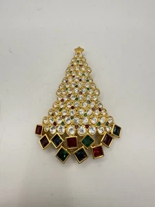 Swarovski Gold Plated Christmas Tree Brooch Pin 1999 2 Inch Clear Multi Stone - Picture 1 of 9