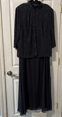 Alex Evenings Jacquard Long Dress Mandarin-Neck Jacket Size 24W Cocktail/Formal - Image 1 of 4