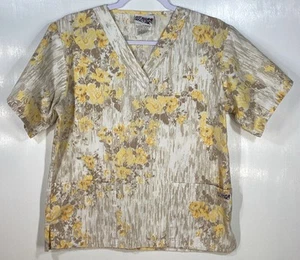 Blusa Médica Mujer Talla S Pequeña por UA Primavera Amarillo Tostado Abstracto Flores - Imagen 1 de 4