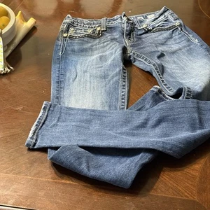 Jeans skinny firmati Miss Me taglia 27 x 31 lavaggio scuro tasche con patta strass - Foto 1 di 10