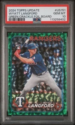 2024 Topps Update Series Green Crackle FoilBoard Wyatt Langford /499 (RC) PSA 10 - Image 1 of 2
