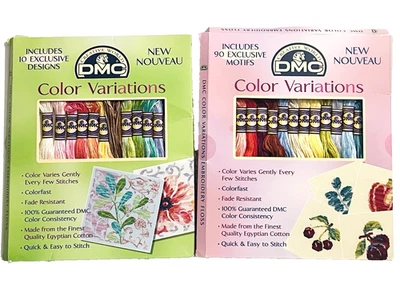 DMC COLOR VARIATIONS NEW NOUVEAU- 24 SIX STRAND SKEINS 8.7 YARDS EA + 10 DESIGNS - Image 1 of 4