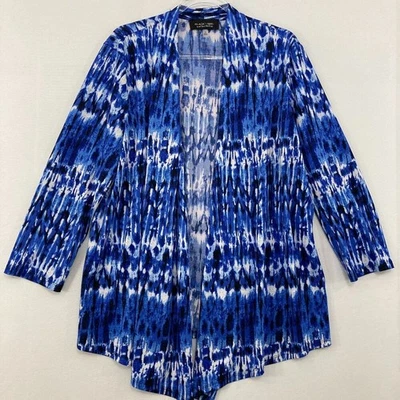 Evan Picone size XL Blue Abstract Open Front Draped Stretch Light Jacket Preppy - Image 1 of 4