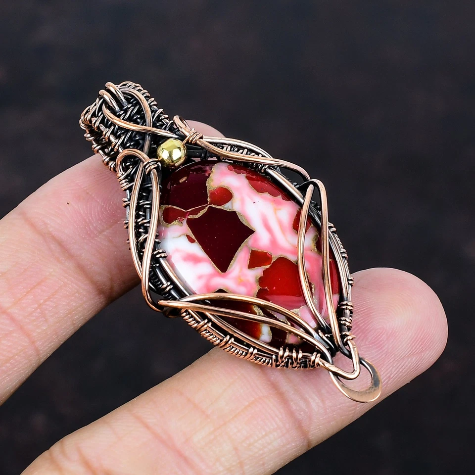 Kingman Red Mohave Copper Turquoise Pendant Copper Wire Wrapped Gemstone Jewelry - Image 1 of 4