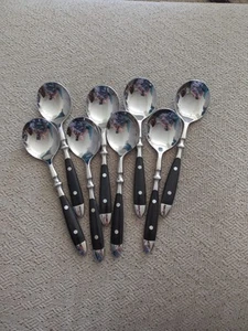 Chefs 18/8 Edelstahl Schwarz Runde Suppenlöffel 8er Set - Bild 1 von 3