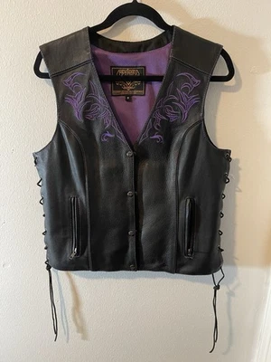 Milwaukee Women’s Vest Leather Side Lacing Biker Motorcycle Purple Embroidery M - Image 1 of 4