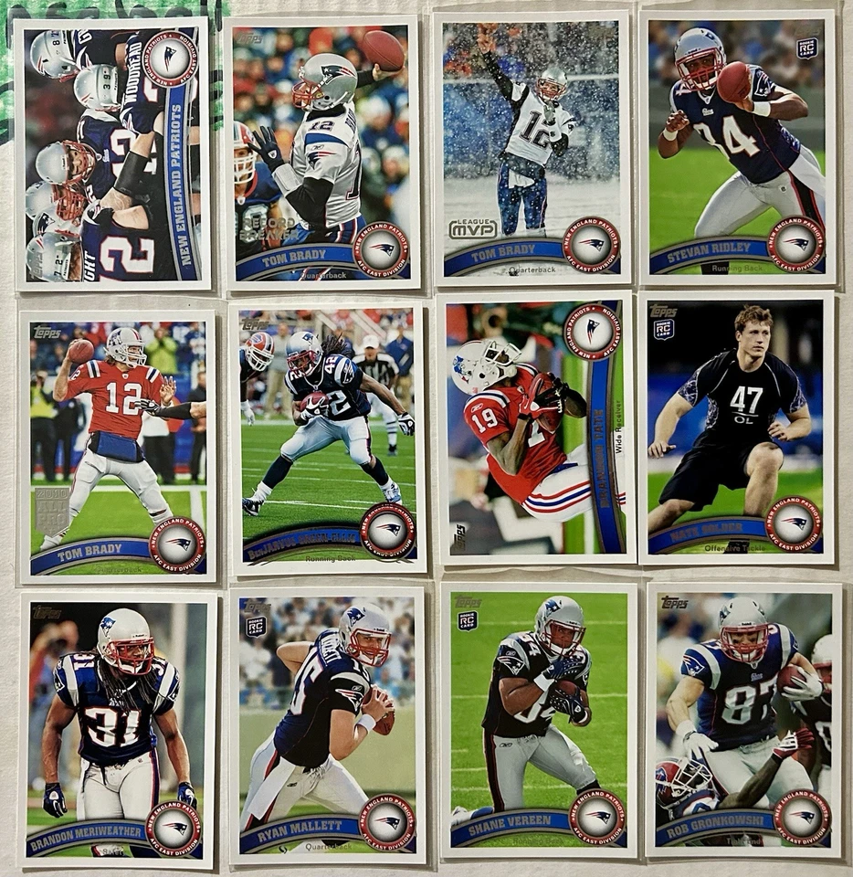 Equipo de 22 cartas Topps New England Patriots 2011 con Logan Mankins, dorado, ¡3 Bradys! Foto 1 de 4