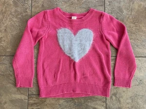 Gymboree Girls Medium 7-8 Pink Knit Sweater Gray Fuzzy Heart - Picture 1 of 8