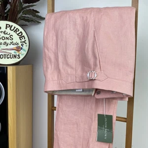 Pantalón OLIVER BROWN 100 % Lino (34 W) Nuevo con Etiquetas Frente Plano Rosa Agotado PVP £230.00 - Imagen 1 de 18