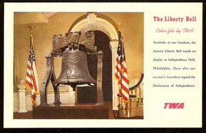 1951 TWA Pubblicità Promozionale Foto Cartolina LIBERTY BELL Philadelphia PA - Foto 1 di 2