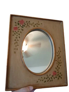 Cottage Core Hand-Painted Floral Wood Wall Mirror With Oval Glass Vintage Style - Picture 1 of 11