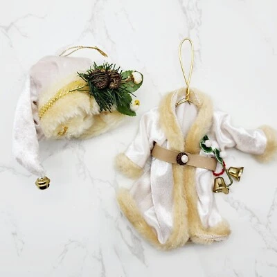 Traje de Papá Noel Árbol de Navidad Adornos Bata Plateada Sombrero Forrado Campanas 5 pulgadas Foto 1 de 4