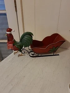 Christmas Red Shed Metal Rooster & Sled NWT - Picture 1 of 4