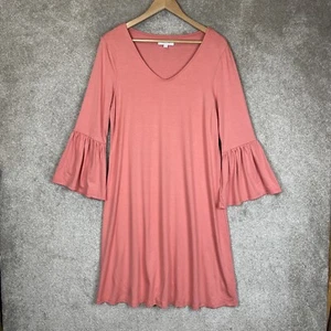 New Directions Dress Womens Large Peach Flared Sleeve Stretch Knee Length- 1527* - Picture 1 of 10