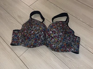 Cacique Lightly Lined Balconette Bra Lined Underwire Floral Womens 44C Black - Picture 1 of 7
