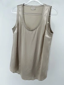 Brunello Cucinelli Womens Taupe 100% Silk Satin Tank T-Shirt Medium Nwt - Picture 1 of 11