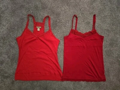 American Rag Old Navy Red Lace Ribbed Cotton Blend Womens Tank Tops Lot Of 2 L - Imagem 1 de 4