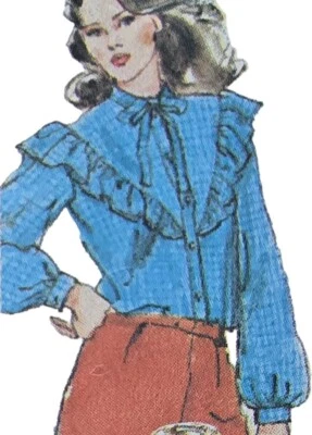 1980s Ruffled Yoke Stand Collar Tie Neck Blouse Simplicity 5303 Sewing Pattern  - Image 1 of 3