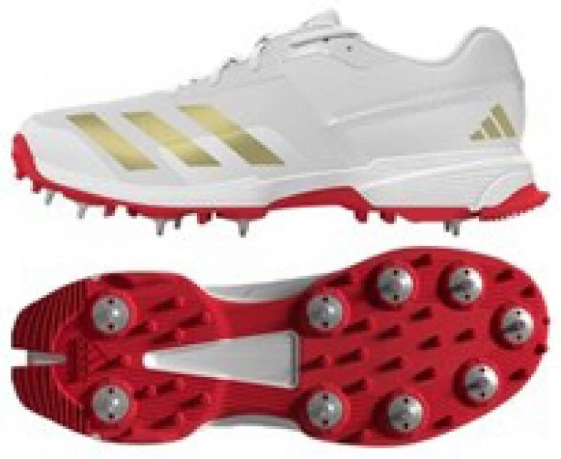 2025 adidas 22YDS Full Spike Cricket Shoes - White/Gold - Free P&P - Image 1 of 1