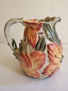 "TROPICAL FLOWER" HANDCRAFTED 9" CERAMIC PITCHER - UNUSED DECOR ONLY/NICE - Picture 1 of 15