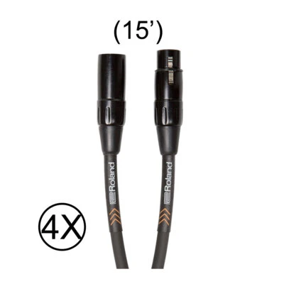 4 Pack Roland Black Series Heavy-Duty XLR to XLR Balanced Microphone Cable (15') - Image 1 of 2