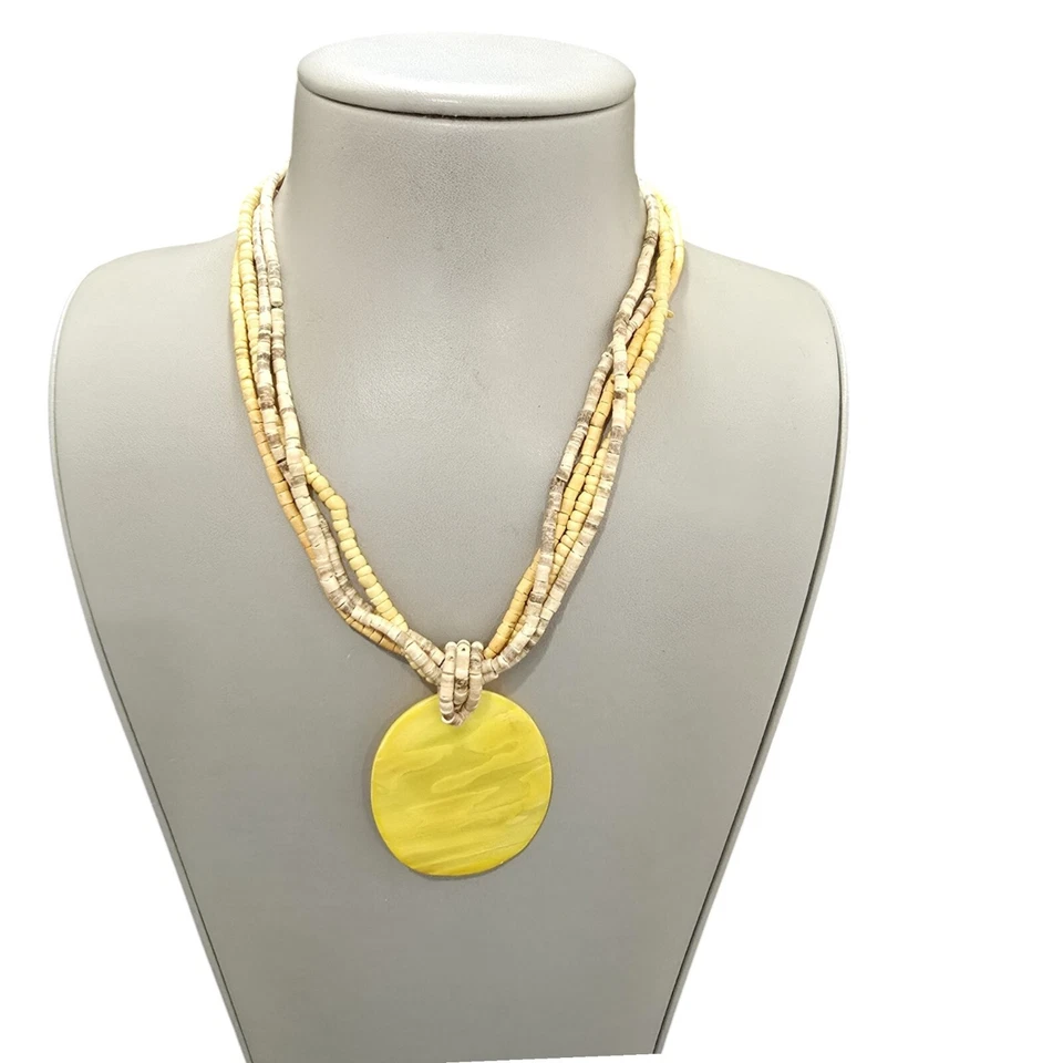 Stephan & Co Trendy Women's Beaded Shell Boho Yellow Necklace NWT - Image 1 of 3