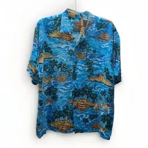Pineapple Connection Tropical Hawaiian Shirt Blue Size Large - Picture 1 of 6