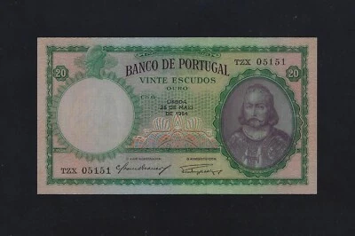 PORTUGAL Portuguese 20 Escudos 1954 P-153 UNC  NICE NUMBER - Image 1 of 2
