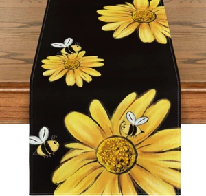 "Black Bee Sunflower Table Runner – 13x108”, Spring & Summer Seasonal Decor" - Picture 1 of 12