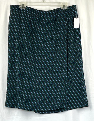 NUEVO NUEVO CON ETIQUETAS DE COLECCIÓN Falda Jaclyn Smith Azul Marino Verde Negro Geométrica Midi Imitación Envolvente XL Foto 1 de 3