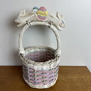 Easter basket wood Easter Bunny and egg on handle pastel Midwest importers - Picture 1 of 8