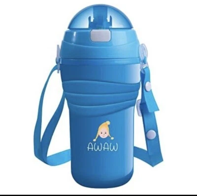 Botella de agua Wawa para niños - Botella de agua con doble aislamiento Silicona Pajita Azul Foto 1 de 2