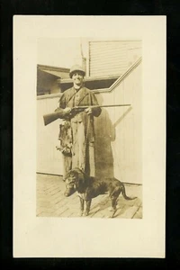Guns / Hunting real photo postcard RPPC Hunter w/ rifle dog Vintage - Picture 1 of 2