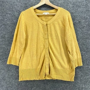 Coldwater Creek Cardigan Women L Large Yellow Silk Knit Button Up Crew Neck - Picture 1 of 9