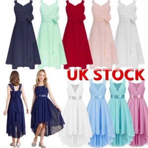 UK Flower Girl Sleeveless Flowing Chiffon Ruched Birthday Party Prom Ball Gown - Picture 1 of 132