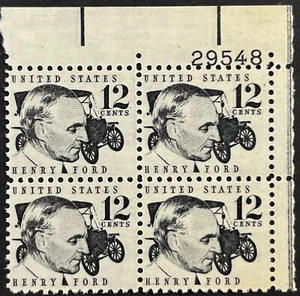 US Prom. Americans, Scott 1286A, 12c Henry Ford, P.B. of 4, Tagged, MNH, VF - Picture 1 of 2