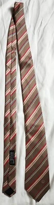 Corbata Dunhill London Para Hombre Marrón Rojo Rayas Pura Seda Hecha en Italia Logo Foto 1 de 4