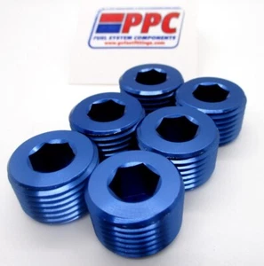 Enchufes de tubería NPT de 1/2" con cabezal Allan 6 por paquete aluminio anodizado azul - Imagen 1 de 1