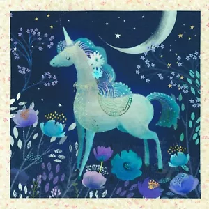 Einhorn Wiese Einhorn mondblau Baumwollstoff von der Platte - Bild 1 von 1
