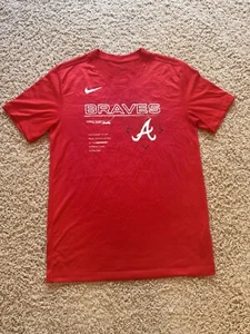 Nike Gym Shirt Athletic MLB Atlanta Braves Red Short Sleeve Mens Sz Small - Picture 1 of 3