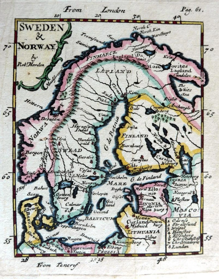SWEDEN NORWAY  BY ROBERT MORDEN  c1704 GENUINE ANTIQUE COPPER ENGRAVED MAP - Image 1 of 1